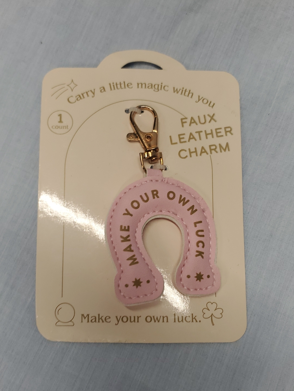 Faux Leather Pink Horseshoe Keychain Charm - Make Your Own Luck